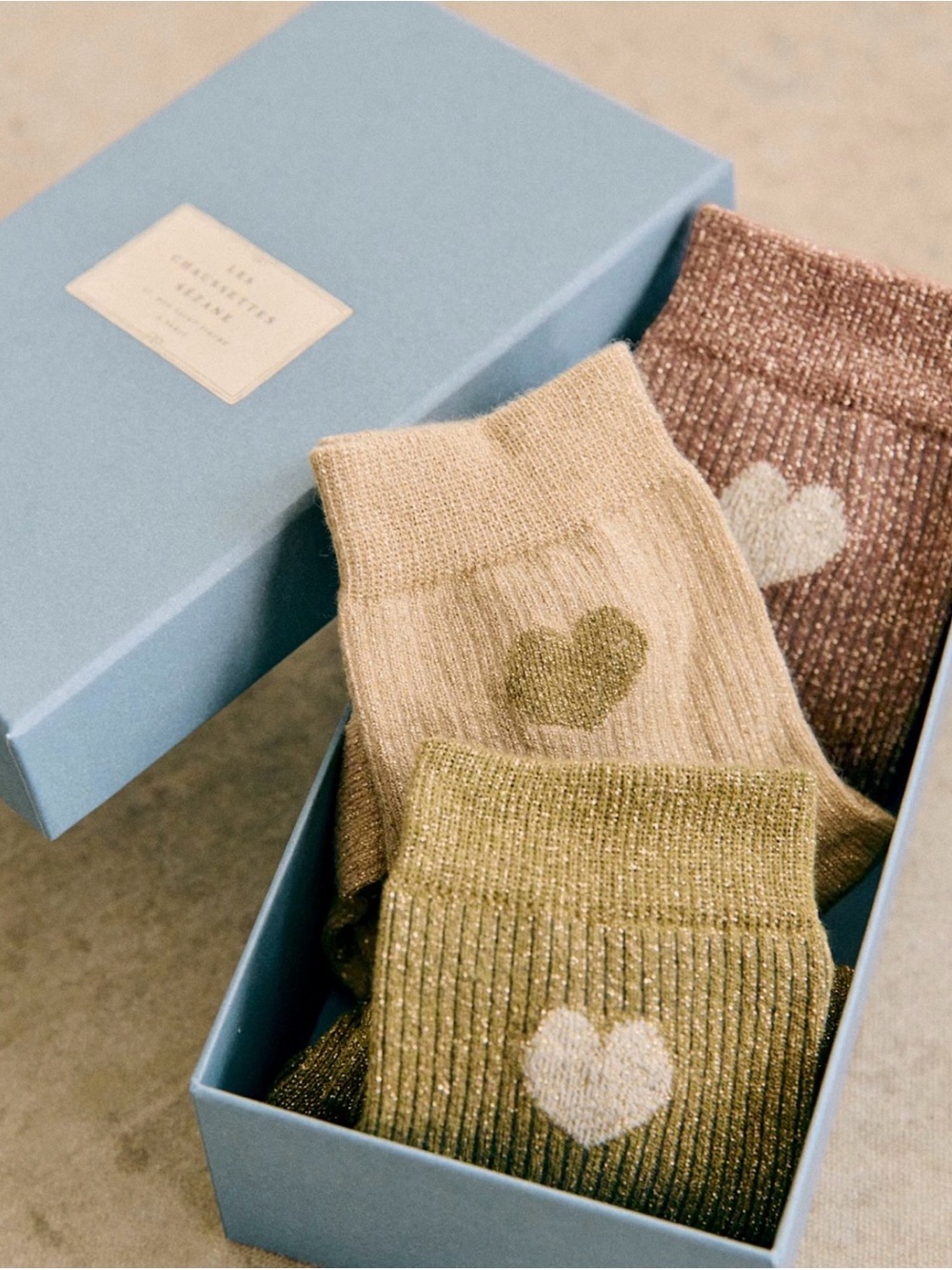 NWT Sezane Lurex Hearts Trio Sock Set